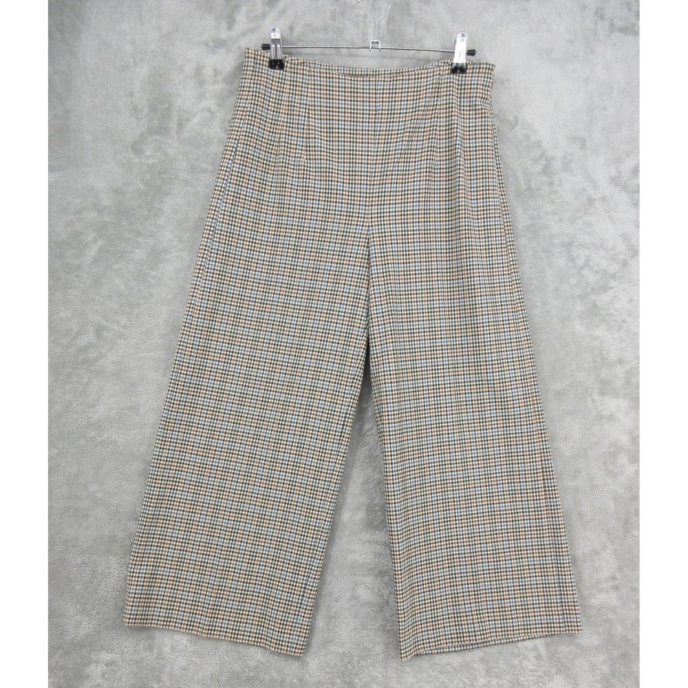 Ann Taylor Pants Womens 4 Plaid Wide Leg Cropped High Waist Trouser Preppy Zip